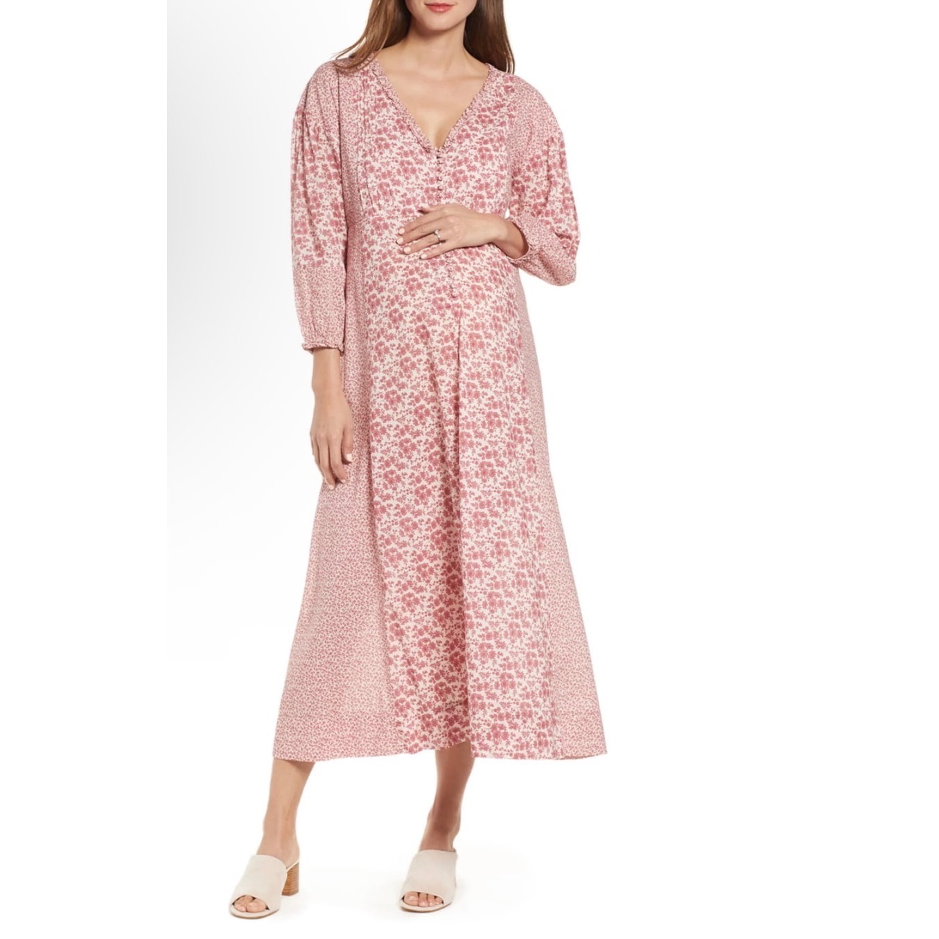 Hatch Gemma Pink Floral Cotton Midi Maternity Dress